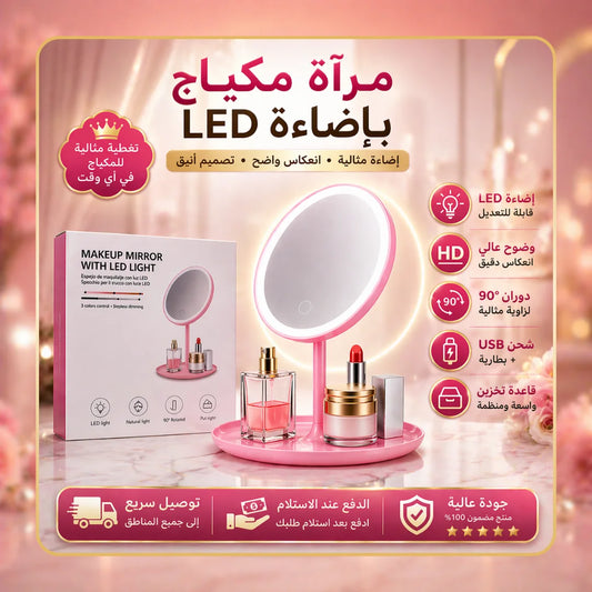 مرآة مكياج مع إضاءة LED